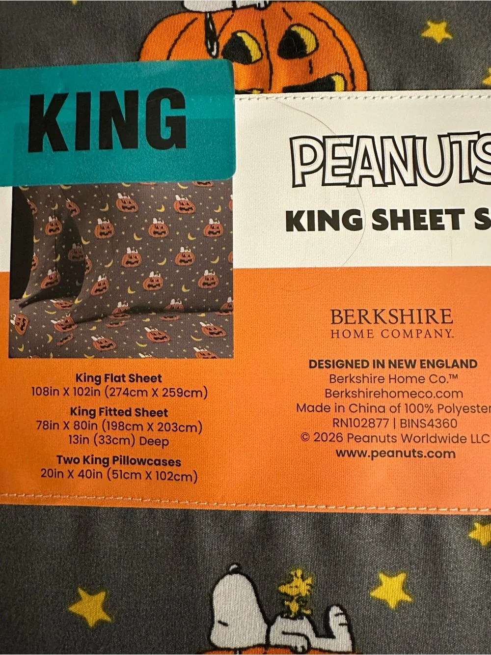 Peanuts Halloween Snoopy Pumpkin Sheet Set - Gray, Orange & Yellow